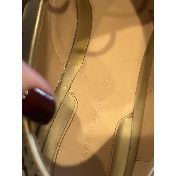 Zara Gold Metallic Wingtip Loafers Women's Size 9.5  Platform Preppy Boho Y2K - Picture 10 of 16